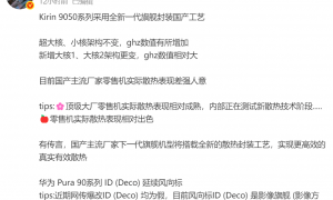 原创 
            华为神秘9050芯片被曝光：新增大核架构+国产封装工艺，散热技术同步升级