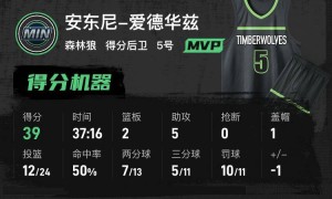 爱德华兹39分布朗空砍41+6 森林狼险胜凯尔特人